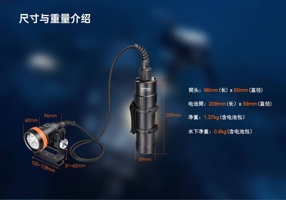 虎（hǔ）鯨OrcaTorch，D630技（jì）術潛水手電筒，水下探險（xiǎn）照明，水下搜（sōu）索燈，沉船照明燈