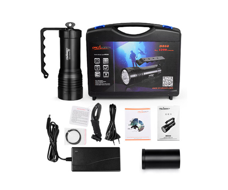 OrcaTorch久久国产三级精品，D860可充電潛水（shuǐ）燈（dēng），高亮度潛水手電筒，水下照明手電筒